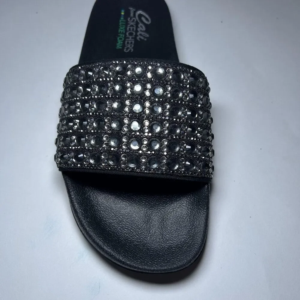 Skechers Slide Sandal Shoes Women's Size 8 Black Cali Luxe Foam Rhinestone - Picture 7 of 7